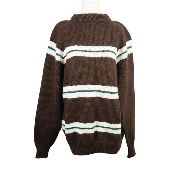 Vintage 70s dark brown and cream stripe knit sweater Mens L - Picture 1 of 4
